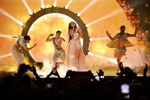 One of Belgium's state-owned broadcasters disrupted its broadcast of the annual Eurovision Song Contest on Thursday, May 9, to denounce the actions of the state of Israel. (EPA-EFE/JESSICA GOW SWEDEN OUT)