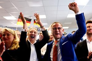 Exit polls are predicting that the populist Alternative für Deutschland (AfD) has become the second-largest German party in the European Union. (EPA-EFE/FILIP SINGER)