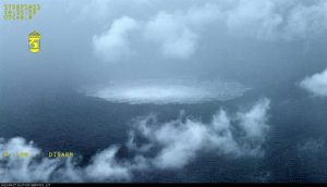 Sabotage, kaboom, the gas is cut off and vast methane floats to the top.(Photo by Swedish Coast Guard via Getty Images)