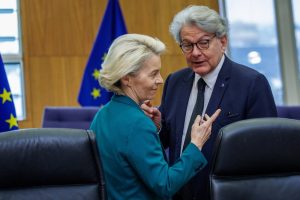 European Commission President Ursula von der Leyen is to promote Brussels' resident X-basher Thierry Breton to the position of "executive vice-president", a leak published in the German media has claimed. (EPA-EFE/OLIVIER MATTHYS)