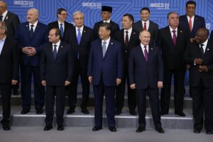 BRICS full team line up, Xi, Putin, Ramaphosa, Tayyip Erdogan, Modi, Vieira, and on through dozens of guests, none of them looking Western (Photo by Contributor/Getty Images)