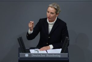 Alice Weidel, of the far-right Alternative for Germany (AfD), speaks at the Bundestag on January 29. (Sean Gallup/Getty Images)