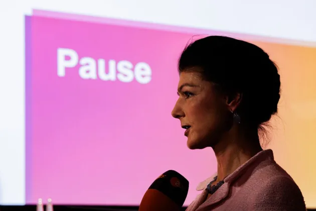Sahra Wagenknecht, leader of the left-wing populist BSW party, says her movement will do everything possible to prevent the Christian Democrats (CDU) from retaining power in Saxony-Anhalt, even if that requires cooperation with the right-wing Alternative for Germany (AfD).(Photo by Jens Schlueter/Getty Images)